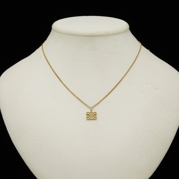 CELINE Triomphe Rhinestone Necklace Pendant Gold 460GB - Picture 7 of 7